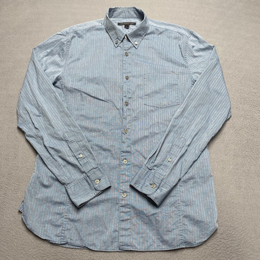 John Varvatos USA Shirt Mens Medium Blue Striped‎ Button Down Long Sleeve Cotton